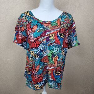 Westbound Woman Colorful Abstract Floral Top Size 1X (2955)